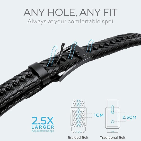 Leather Braided Belts for Men 2 Pack - 1 1/8" Leather Belts in Package Box - Ver - Picture 3 of 6